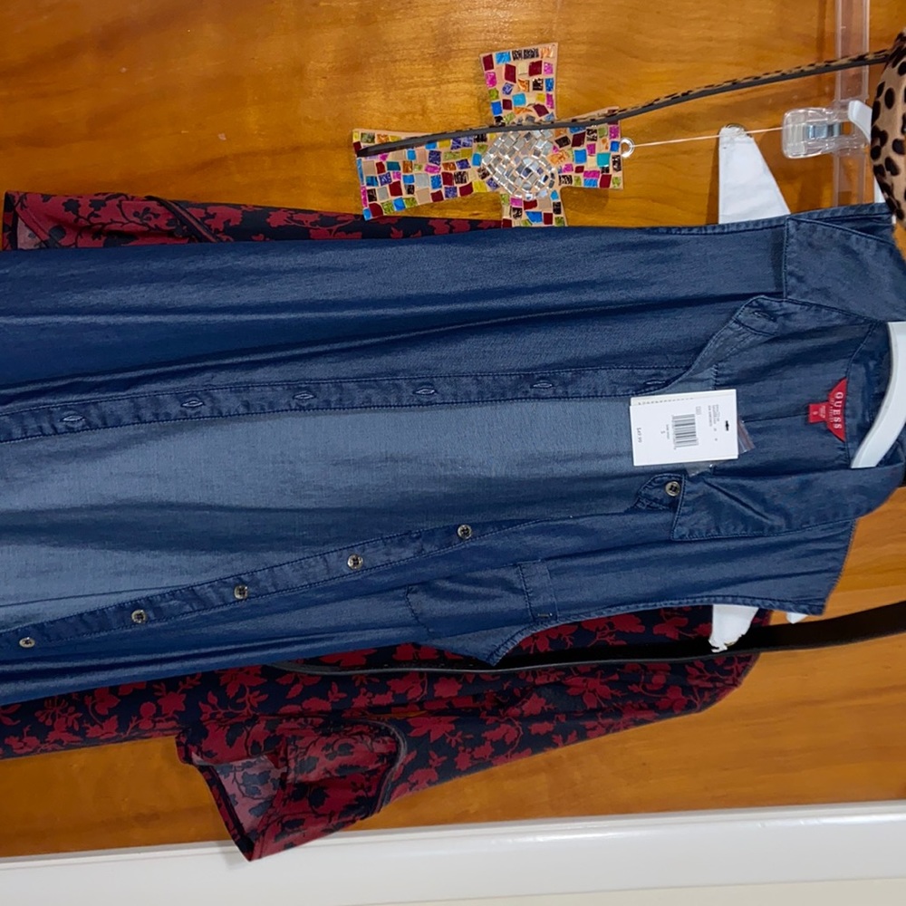 Denim Guess button down front tie dress